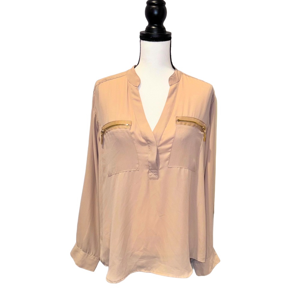 Elan From Bloomingdales Vneck Long Sleeve Nude Blouse Women’s Size Medium